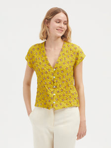 Nice Things Blanket flower print crinkle blouse Yellow