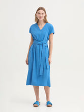 Load image into Gallery viewer, Nice Things Seer sucker stripe wrap around belt dress Medium Blue - CW CW 
