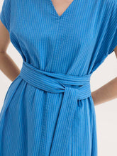 Load image into Gallery viewer, Nice Things Seer sucker stripe wrap around belt dress Medium Blue - CW CW 
