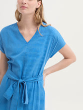 Load image into Gallery viewer, Nice Things Seer sucker stripe wrap around belt dress Medium Blue - CW CW 
