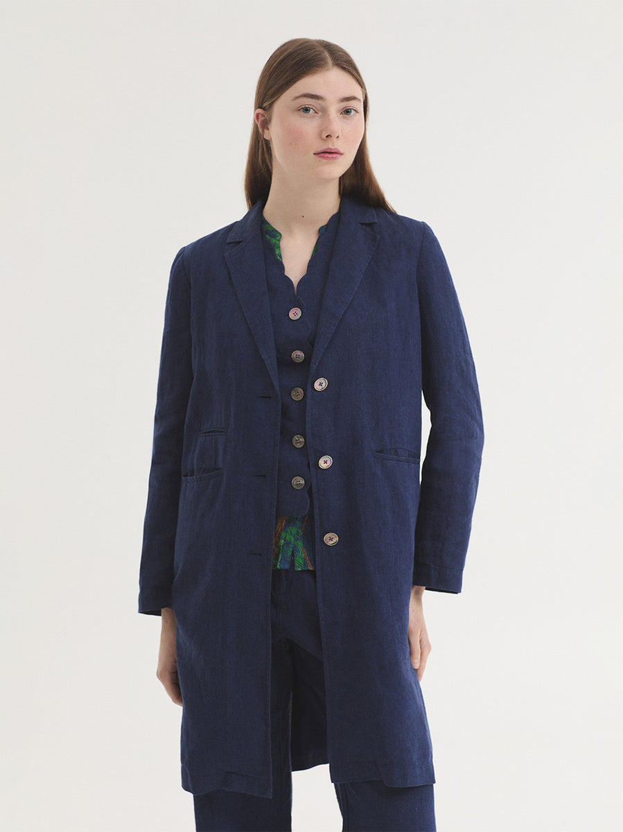 Nice Things Tailored linen coat Indigo Blue – CW CW