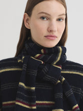 Load image into Gallery viewer, Nice Things Tri colour striped scarf Navy
