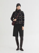 Load image into Gallery viewer, Nice Things Tri colour striped scarf Navy
