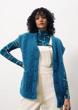 Load image into Gallery viewer, FRNCH Magaly button and patch pocket knit waistcoat Petrol Blue
