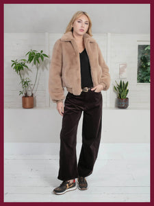 Nooki Claudia barrel leg micro cord trouser Chocolate