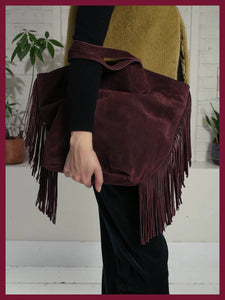 Nooki Vancouver suede fringed tote Plum