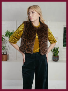 Nooki Edelweiss faux fur gilet Chocolate Leopard