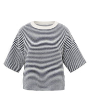 Load image into Gallery viewer, Ya Ya Striped fluffy short sleeve knit Navy Ivory
