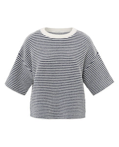 Ya Ya Striped fluffy short sleeve knit Navy Ivory