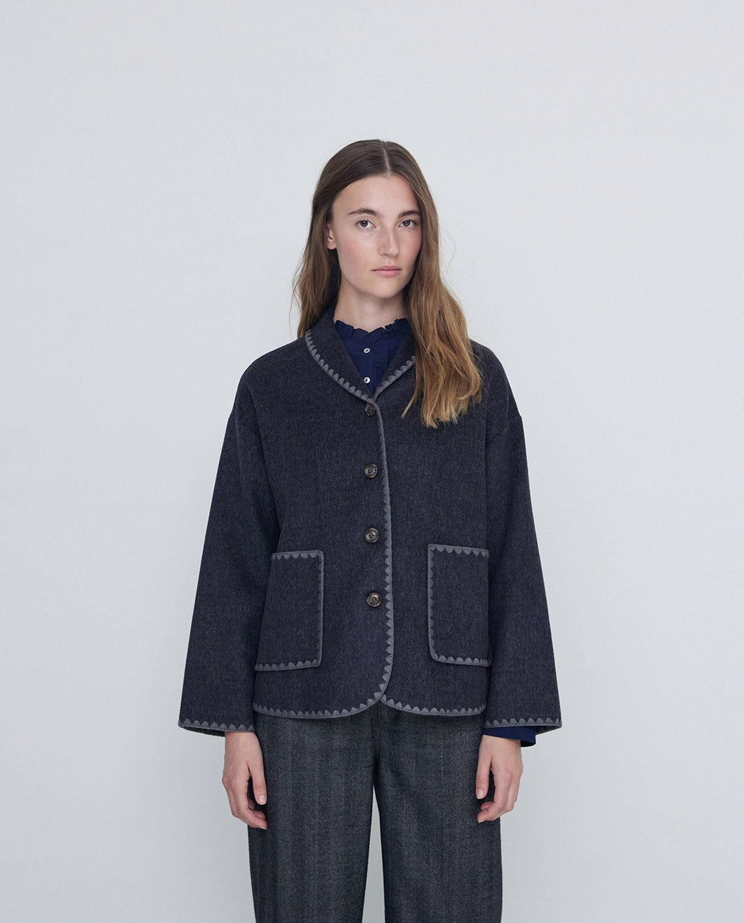 Yerse Blanket edging wool blend jacket Charcoal