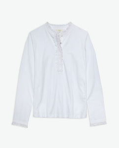 Yerse Woven Frill detail jersey shirt White