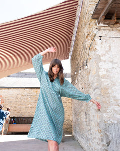 Bibico Kasbah Woodblock print dress Duck Egg