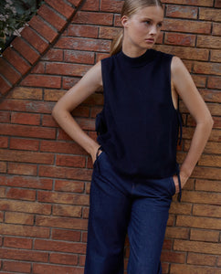 Yerse Tie side knitted tank Dark Navy