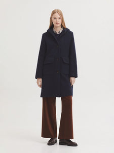 Nice Things Boiled wool hooded coat Navy