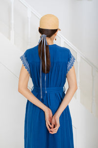 Bonté Ava embroidered cap sleeve dress French Blue