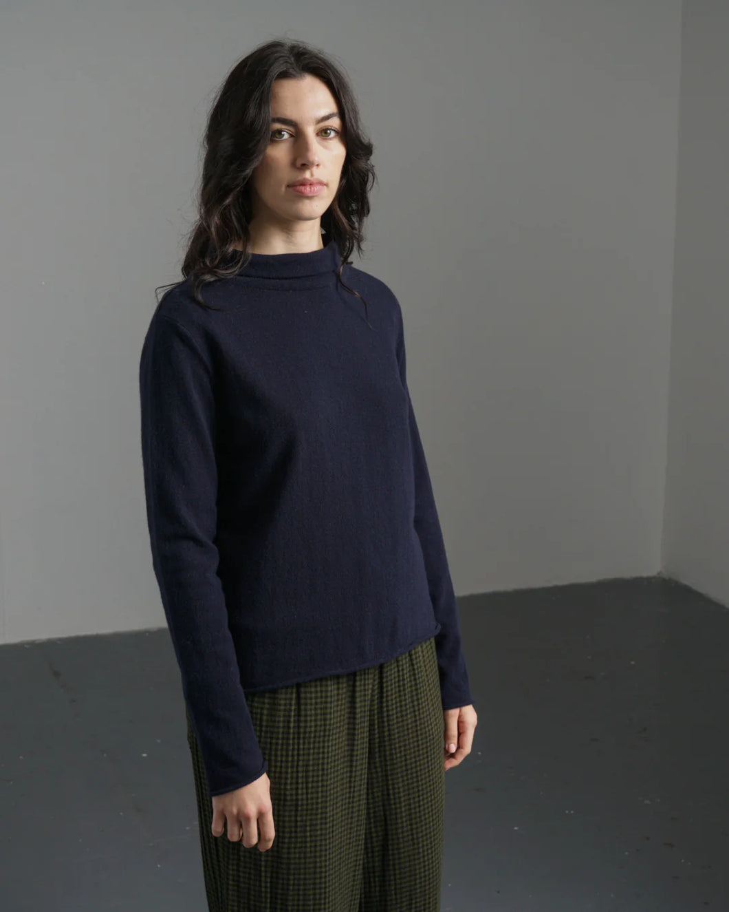 Bibico Aria roll neck merino lambswool jumper Navy