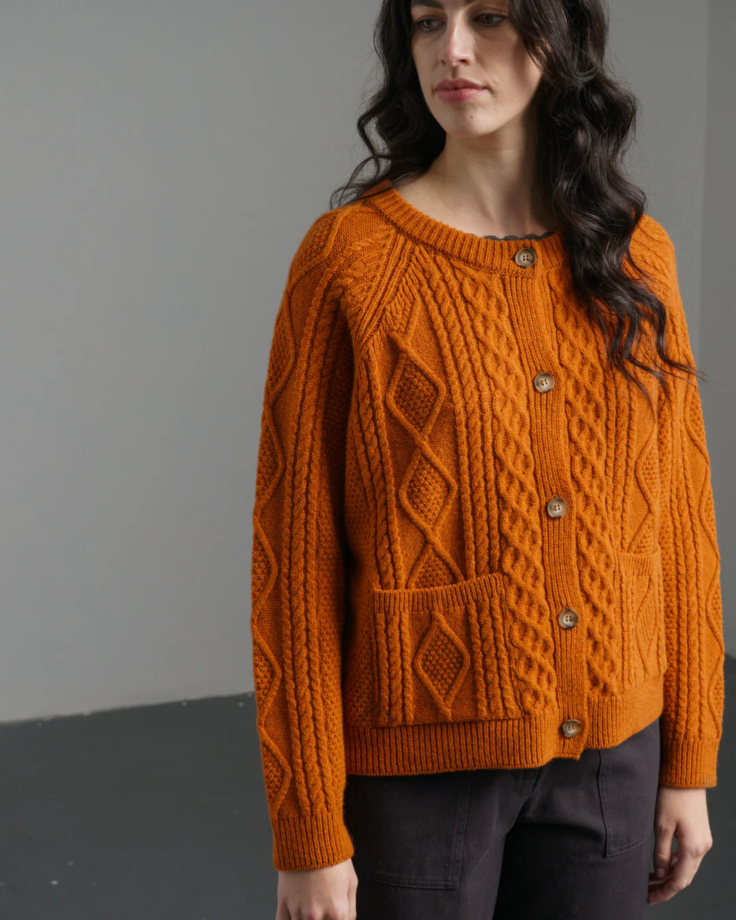 Bibico Derby cable merino wool cardigan Oxide
