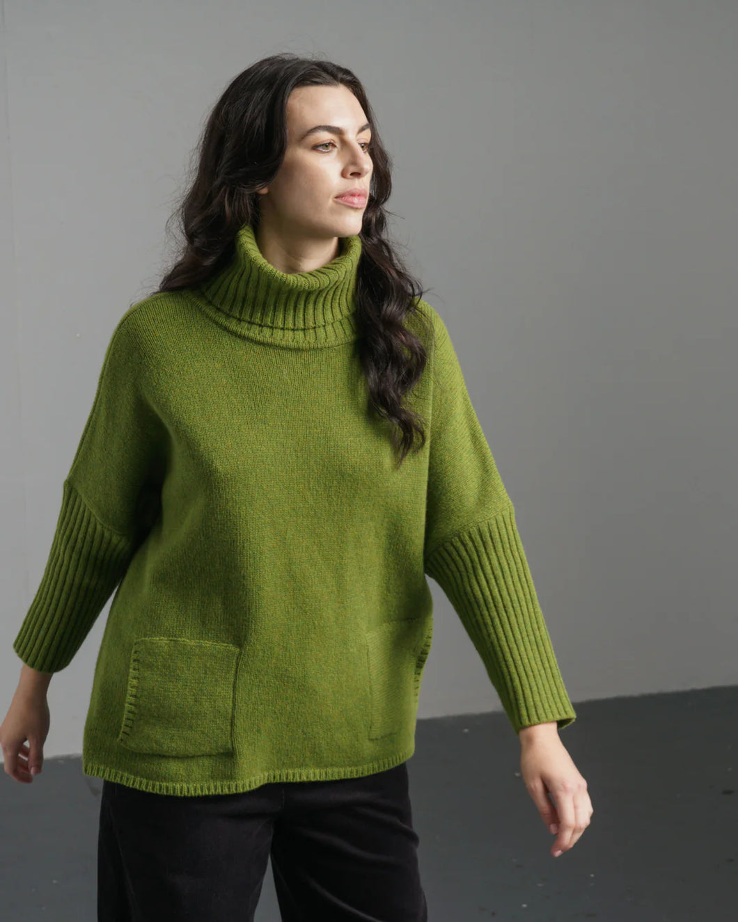 Bibico Adela merino lambswool roll neck Moss