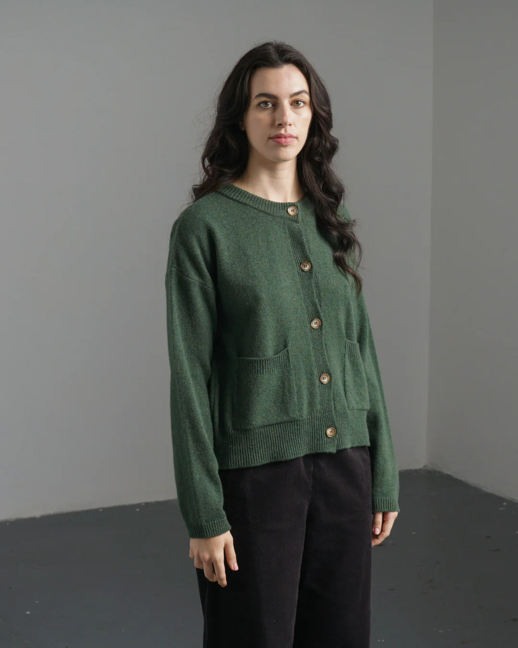 Bibico Mira cropped merino lambswool cardigan Rosemary