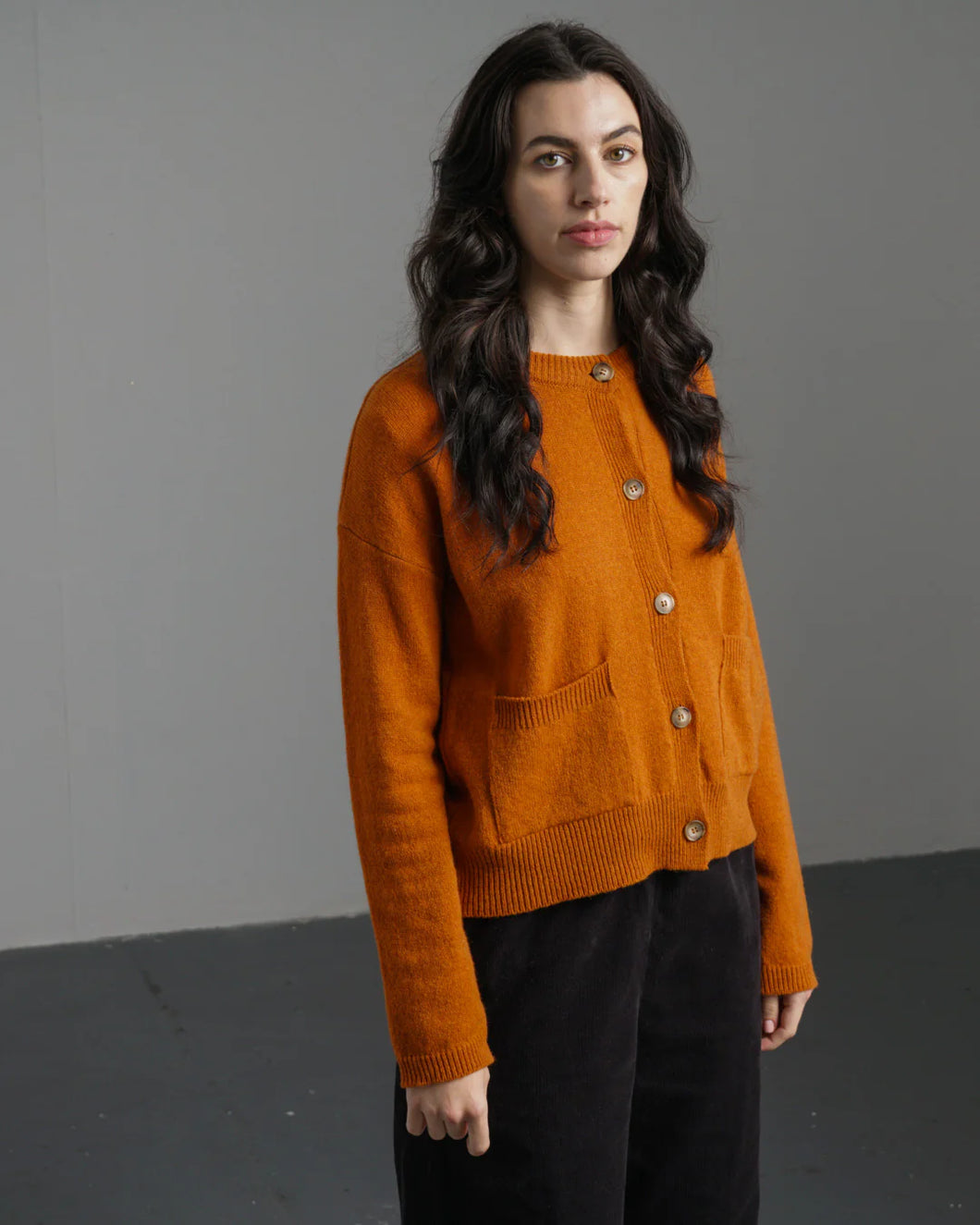 Bibico Mira cropped merino lambswool cardigan Oxide