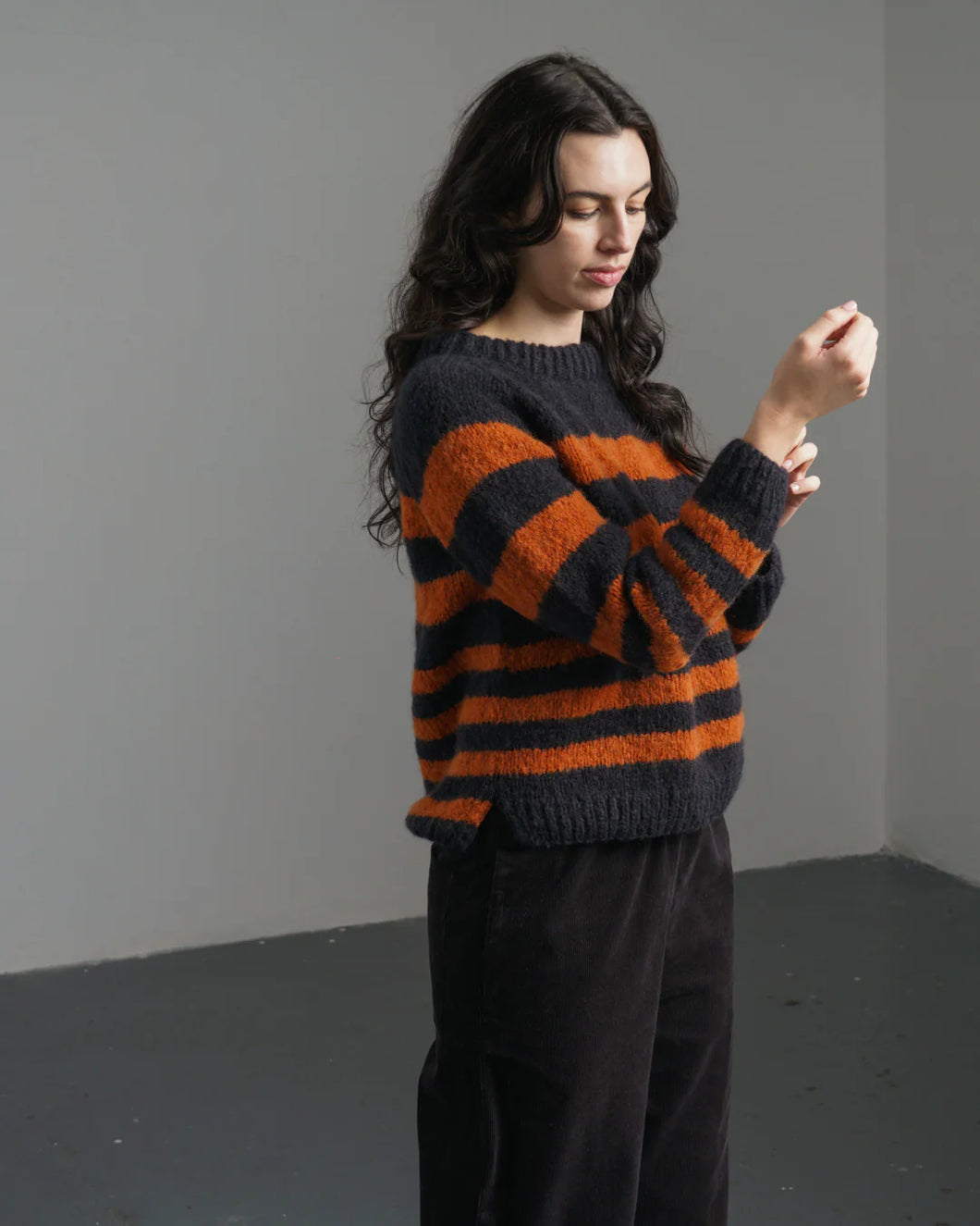 Bibico Force five mohair blend handknit jumper Navy Pumpkin