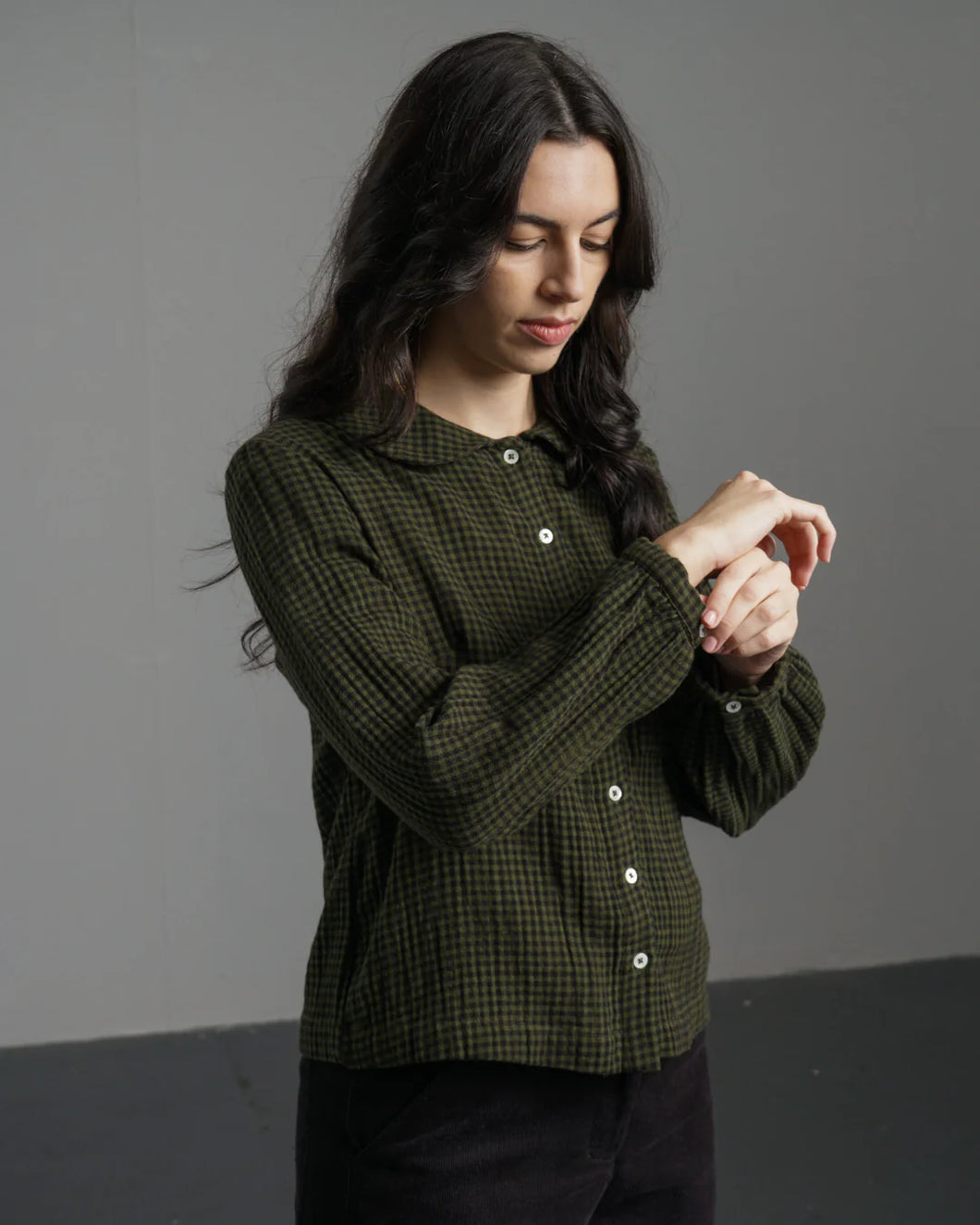 Bibico Jolene Gingham check shirt Olive