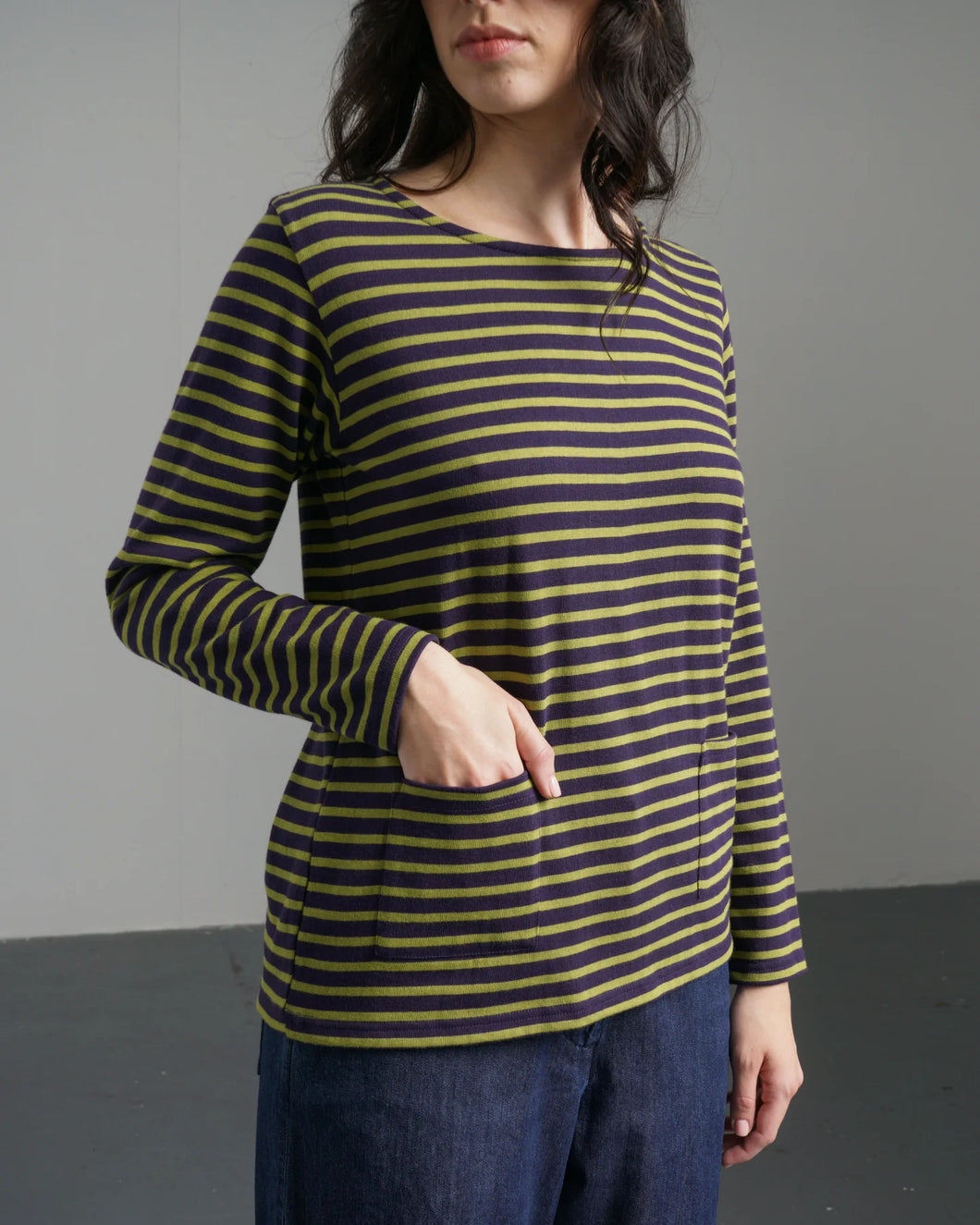 Bibibo Sailor pocket detail top Navy & Chartreuse