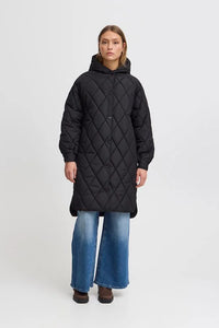 Ichi Hansa quilted hooded coat Black