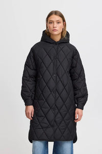 Ichi Hansa quilted hooded coat Black