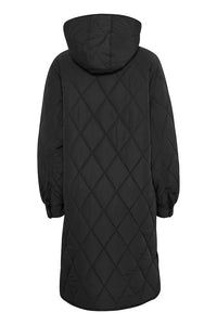 Ichi Hansa quilted hooded coat Black