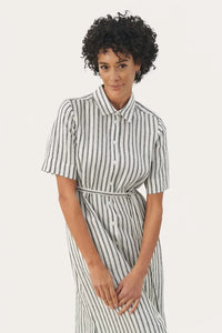 Part Two Emmalou linen striped dress Black