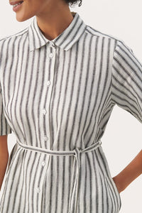 Part Two Emmalou linen striped dress Black