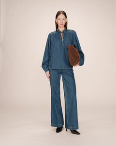 Grace & Mila Salsa denim ruffle shirt Medium Blue