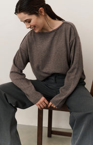 YAYA Boat neck decorative seam sweater Brown Melange