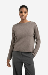 YAYA Boat neck decorative seam sweater Brown Melange