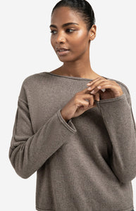YAYA Boat neck decorative seam sweater Brown Melange