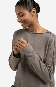 YAYA Boat neck decorative seam sweater Brown Melange