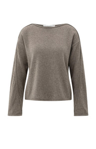 YAYA Boat neck decorative seam sweater Brown Melange