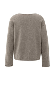 YAYA Boat neck decorative seam sweater Brown Melange