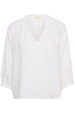Load image into Gallery viewer, Part Two Elodie ruffle open neck linen shirt Bright White
