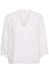 Part Two Elodie ruffle open neck linen shirt Bright White