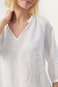 Part Two Elodie ruffle open neck linen shirt Bright White