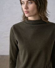 Load image into Gallery viewer, Bibico Aria Merino Wool rolled collar knit jumper Peat Green
