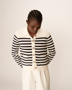 Grace & Mila Pam striped cardigan jacket Ecru Navy