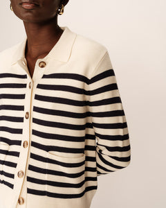 Grace & Mila Pam striped cardigan jacket Ecru Navy