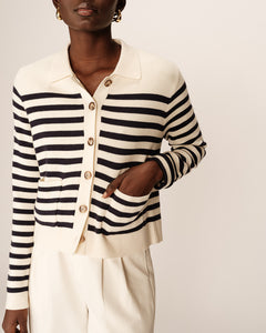 Grace & Mila Pam striped cardigan jacket Ecru Navy