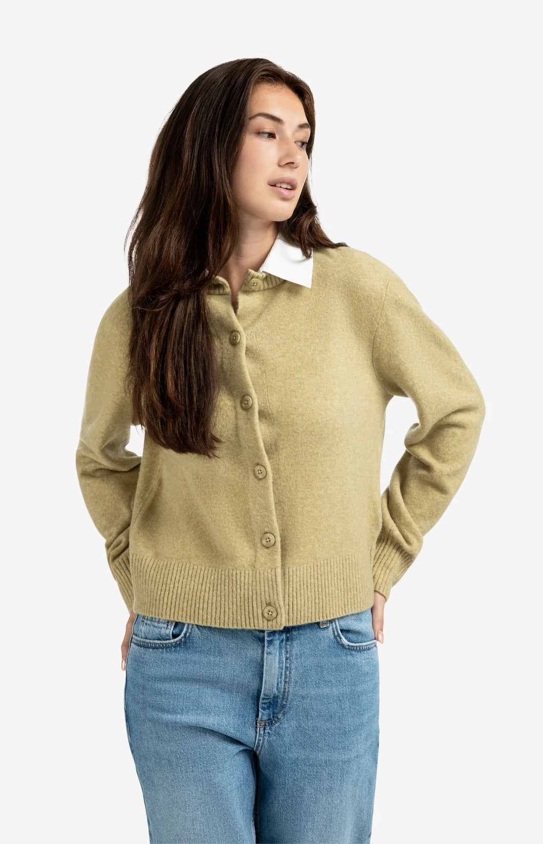 YAYA Detachable collar cardigan Pale Olive Green