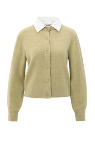 YAYA Detachable collar cardigan Pale Olive Green