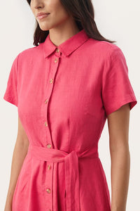 Part Two Eflin belted linen shirt dress Claret Red