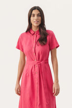 Load image into Gallery viewer, Part Two Eflin belted linen shirt dress Claret Red
